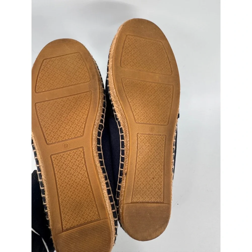 Tory Burch Weston Flat Espadrilles Women 8 Navy Blue Canvas Logo
